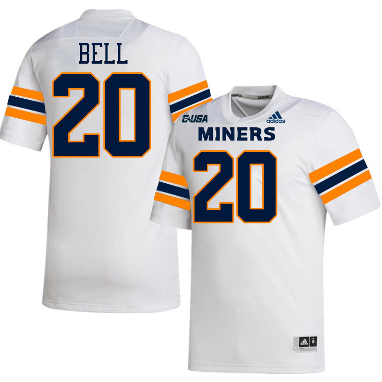 #20 Josh Bell UTEP Jersey,UTEP Miners College Football Jersey,Uniforms-White